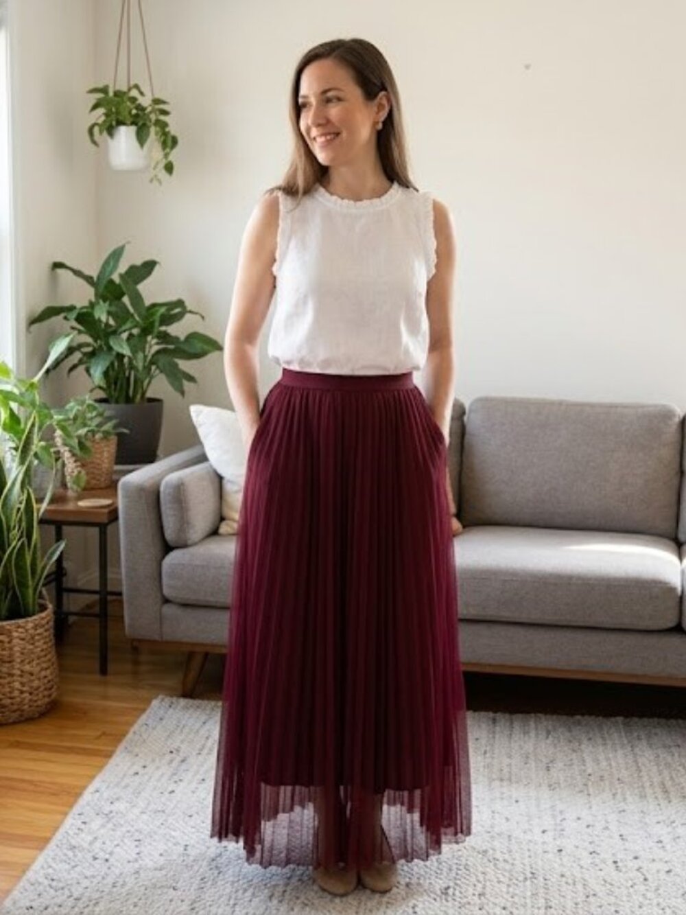 Lusa Paris Pleated Mesh Maxi Skirt